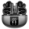 A pair of black wireless earbuds in a charging case with a digital display. Produktbild-Vorschau