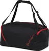 A black duffel bag with red trim and red branding on a white background. Produktbild-Vorschau