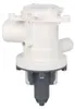 A white and gray washing machine drain pump with multiple outlets and a filter at the bottom, set against a white background. Produktbild-Vorschau