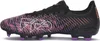 A side view of a black Puma Future 8 Play FG/AG football boot with purple and orange accents. Produktbild-Vorschau