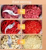 A collage of images showing a food processor chopping different ingredients like meat, chili peppers, and garlic. Produktbild-Vorschau