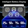 A close-up marketing image of a headlamp with an intelligent battery display. Náhľad obrázku produktu