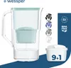 A water filter pitcher with accompanying filter cartridges and color options displayed. Náhľad obrázku produktu