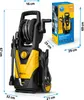 A pressure washer and its packaging with dimensions indicated. Náhľad obrázku produktu