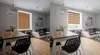 A living room with a dining table and chairs, a sofa, and a window with blinds. Produktbild-Vorschau