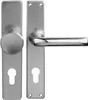 A pair of door handles with escutcheons on a white background. Podgląd zdjęcia produktu