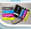 A collection of printer ink cartridges and labels indicating their colors and quantities. Produktbild-Vorschau