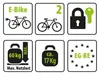 A collage of icons and text related to an e-bike carrier. Produktbild-Vorschau