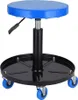 A blue and black adjustable stool with wheels and a tool tray. Produktbild-Vorschau