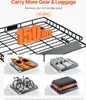 A collage of images showing a roof rack being used to carry different types of gear on a car. Produktbild-Vorschau