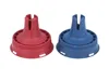 Two plastic caps, one red and one blue, are shown against a white background. Produktbild-Vorschau