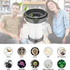 A vacuum cleaner filter is shown in the foreground, with a blurred family in the background. Below the filter are several circular images illustrating various particles that the filter can capture. Produktbild-Vorschau