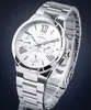 A close-up studio shot of a silver Festina watch with a white dial, set against a dark blue background. Náhľad obrázku produktu