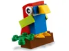 A colorful LEGO brick-built parrot sitting on a brown base. Produktbild-Vorschau
