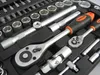 A close-up view of a toolset, specifically socket wrenches and various sockets, neatly arranged in a black case. Anteprima dell’immagine prodotto