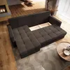 A sectional sofa with an open storage compartment is shown in a living room setting. Produktbild-Vorschau