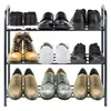 A black metal shoe rack holding three rows of shoes. Náhled obrázku produktu