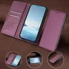A purple flip phone case is displayed with a phone inside, showcasing its design and functionality. Multiple views of the case are presented in smaller circular insets. Náhled obrázku produktu