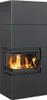 A modern, black fireplace insert with a glass door showing flames. Anteprima dell’immagine prodotto
