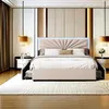 Lněná manželská postel 160x200 cm s LED diodami, robustní Náhled obrázku produktu 10