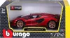 A toy model car, a Lamborghini Sian FKP 37, is displayed in its retail packaging. The packaging is primarily yellow and black with triangular patterns. The car is red with gold wheels. Anteprima dell’immagine prodotto