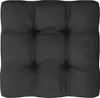 A close-up, top-down view of a black tufted cushion. Produktbild-Vorschau