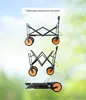 A collage of three images showing a foldable wagon in different states of use and folded. Produktbild-Vorschau