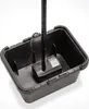 A black plastic container with a submersible pump and a black pole inside, set against a white background. Produktbild-Vorschau