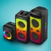Three LAMAX portable speakers with colorful LED lights are displayed against a light blue background. Produktbild-Vorschau