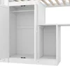 Interior view of a white wooden bunk bed with an open wardrobe and a desk area. Anteprima dell’immagine prodotto