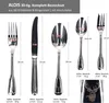 A size chart showing different cutlery items with dimensions and weights. Podgląd zdjęcia produktu