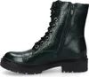 A side view of a green patent leather boot with black laces and a black sole. Produktbild-Vorschau