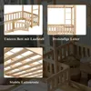 A collage of images showing different aspects of a wooden children's bed, including its lower section with a playpen, a three-step ladder, and the slatted base. Produktbild-Vorschau