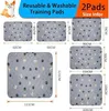 A collage of images showing different sizes of reusable pet training pads with dimensions labeled. Produktbild-Vorschau