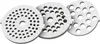 Three metal grinder plates with different hole patterns, arranged in a row on a white background. Náhľad obrázku produktu