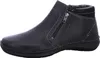 A black leather ankle boot with a zipper closure and white stitching. Voir les images du produit