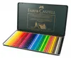 An open metal tin of Faber-Castell Albrecht Dürer watercolor pencils, showing the full spectrum of colors arranged in rows. Voir les images du produit
