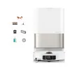 A white and silver robot vacuum cleaner with a set of accessories displayed in a gift box. Produktbild-Vorschau