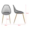 Two views of a gray plastic chair with wooden legs, with dimensions indicated by text and lines. Náhľad obrázku produktu