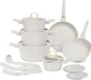 A set of white cookware with gold accents is arranged on a white background. Produktbild-Vorschau