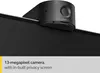 Close-up of a webcam mounted on a screen, with text describing its features. Produktbild-Vorschau