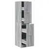 A tall, narrow cabinet with two sections, each with a door and pull-out drawers. The cabinet has a wood-grain texture and is gray in color. Anteprima dell’immagine prodotto