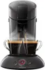 A black Philips Senseo coffee machine brewing coffee into two clear glass cups. Produktbild-Vorschau