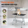 A dog grooming table with a dog on it, set in a clean, modern room. Text overlays describe the product's suitability for different pet sizes. Anteprima dell’immagine prodotto