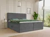 A bedroom scene with a bed, nightstand, and a large window with a view of trees. Produktbild-Vorschau