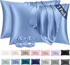 Satin Kissenbezug 2er Set Blau 40x80cm Haar Haut Pflege Produktbild-Vorschau 1