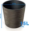 A close-up of a round planter with dimensions and capacity indicated. Voir les images du produit