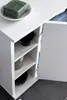 A white bathroom cabinet with an open door, showing shelves with various items like soap, a brush, and containers. Náhled obrázku produktu