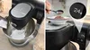 A split image showing a kitchen mixer in use and a close-up of ingredients being measured. Produktbild-Vorschau