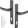 A pair of dark gray door handles with a keyhole plate and mounting hardware, presented against a white background. Náhled obrázku produktu